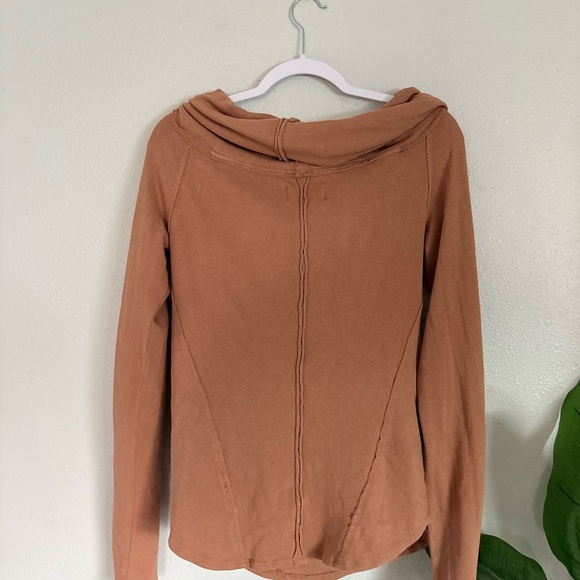 Free People Rust-Brown Cowl Neck Long Sleeve Top - Picture 3 of 3